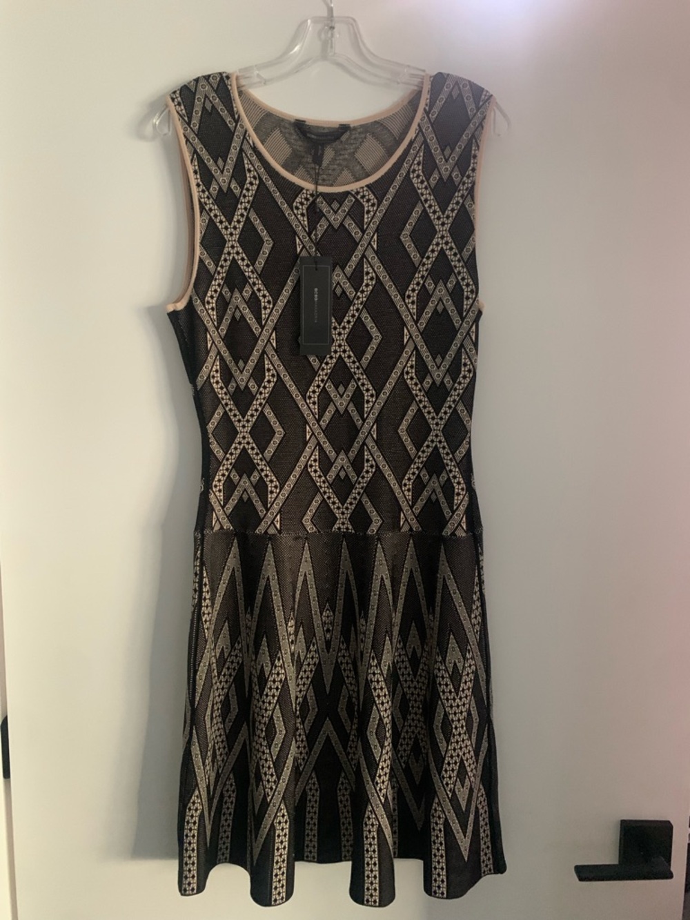 BCBG MaxAzria Black & Cream Geometric Midi Debbie Dress